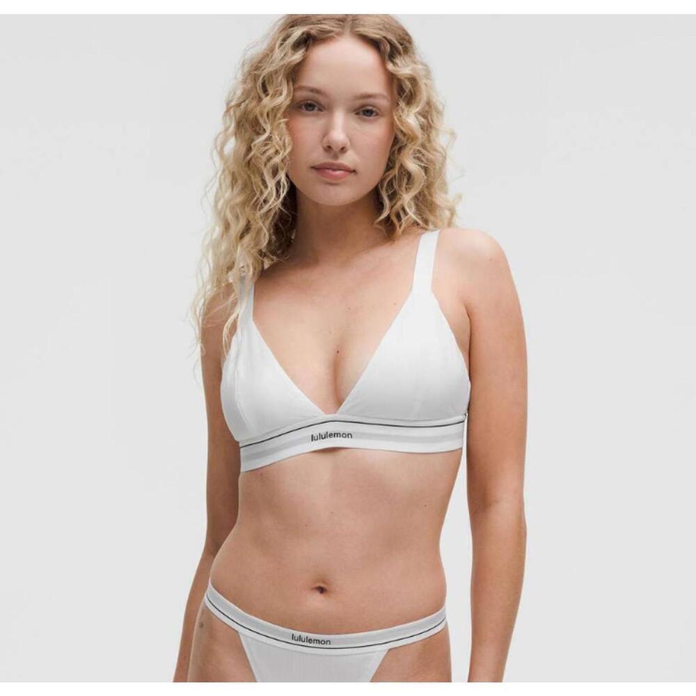 NWT Lululemon Stretch Cotton Ribbed Logo Bralette *B/C Cup White Size XL